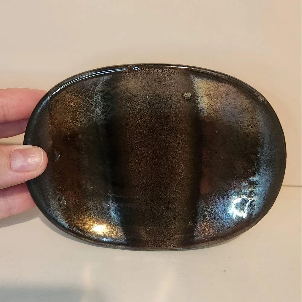 Ceramic Bronze/Brown Painted and Glazed Soap Dish